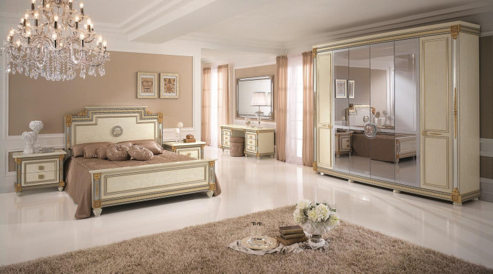 Set da camera da letto Design Moderno Mobili di lusso Letto 2 comodini 7 pezzi. Italia Nuovo