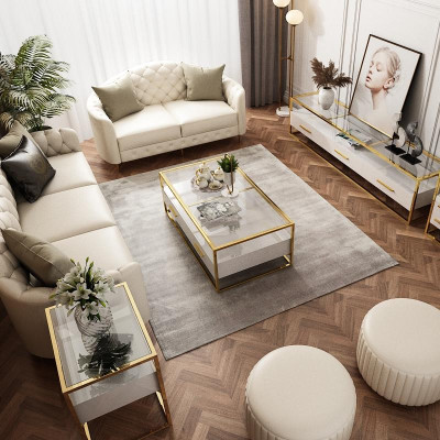 Divano design Imbottitura Sitz 3+2 posti in pelle bianca Set di mobili per divano