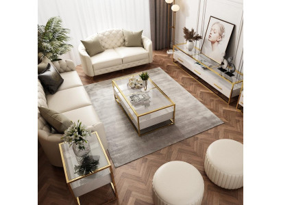 Divano design Imbottitura Sitz 3+2 posti in pelle bianca Set di mobili per divano