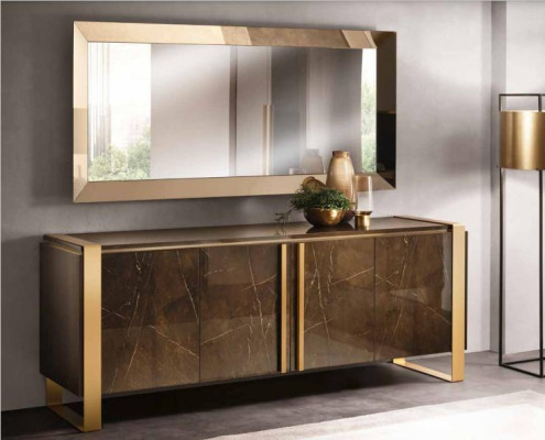 Buffet Vassoio Comò Specchio Lavorato a Mano Legno Mensola Mensole 2 pezzi