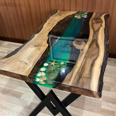 Tavolo tavolo da pranzo tavoli resina resina massiccio mobili di design 200x100 legno autentico epossidico