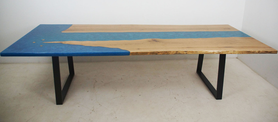 Tavolo da pranzo River Table in legno massiccio con resina epossidica 260x100