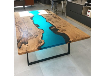 Fiume tavoli Tavolo da pranzo Design tavolo Mobili moderni 220x100 Resina epossidica Oceano Mare