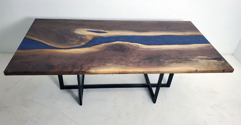 Tavolo da pranzo Design Resina Moderni Tavoli Mare Oceano Fiume Mobili 220x90 Epossidico
