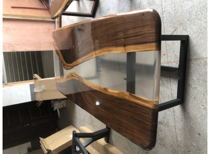 Tavoli in resina epossidica, tavolo da pranzo in legno, mobili massicci, tavolo in resina per cascade d'acqua.
