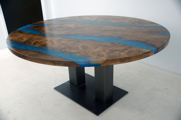 Tavolo da pranzo rotondo River Table in legno reale tavolo fluviale 150cm tavoli in resina epossidica