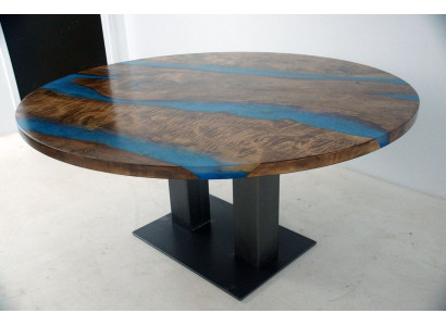 Tavolo da pranzo rotondo River Table in legno reale tavolo fluviale 150cm tavoli in resina epossidica