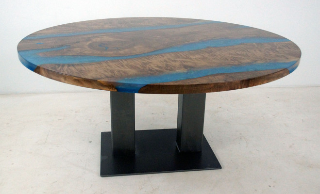 Tavolo da pranzo rotondo River Table in legno reale tavolo fluviale 150cm tavoli in resina epossidica