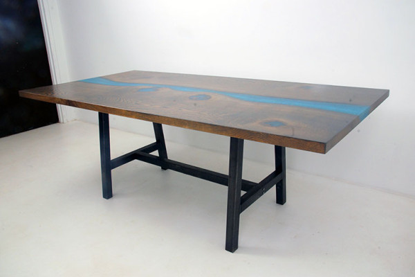 Tavolo da pranzo in resina epossidica River Table in legno massiccio naturale 220x100
