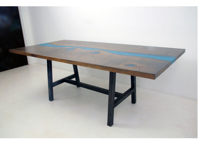 Tavolo da pranzo in resina epossidica River Table in legno massiccio naturale 220x100