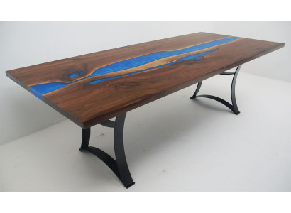 Tavolo da pranzo Blue River Table in legno massiccio 220x90 Tavoli in resina epossidica Nuovi