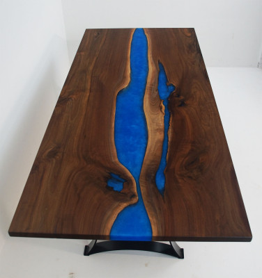 Tavolo da pranzo Blue River Table in legno massiccio 220x90 Tavoli in resina epossidica Nuovi