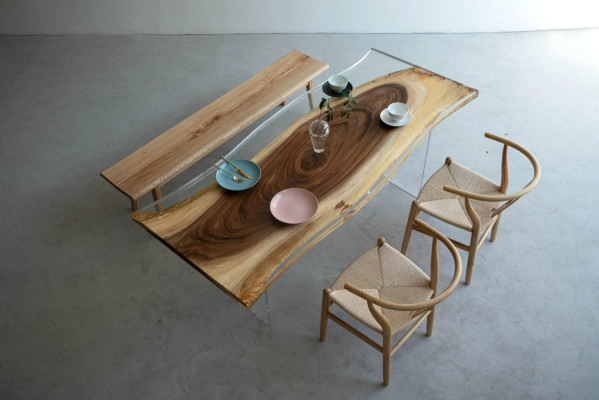 Tavoli in resina epossidica Tavolo da pranzo in legno Mobili massicci Tavolo in resina epossidica a cascata