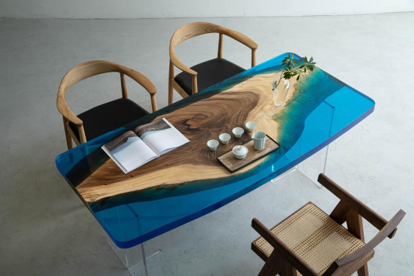Tavolo da pranzo Blue River Table in legno massiccio 200x90 tavoli in resina epossidica nuovi