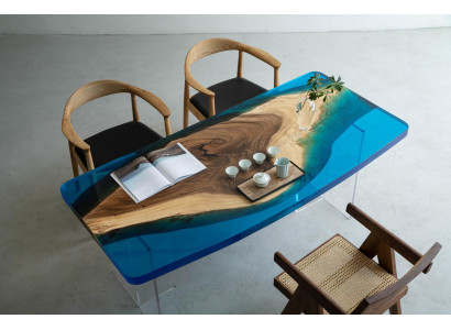 Tavolo da pranzo Blue River Table in legno massiccio 200x90 tavoli in resina epossidica nuovi