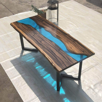 Tavolo da salotto River Table massiccio Tavoli 100x50 Tavolo fluviale mare Cascata d'acqua