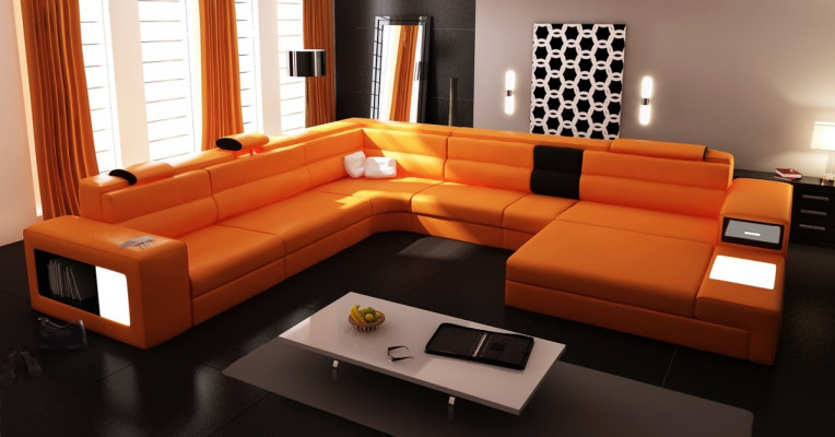Design Imbottito in pelle Angolo divano in pelle Poltrona di angolo Soggiorno Paesaggio