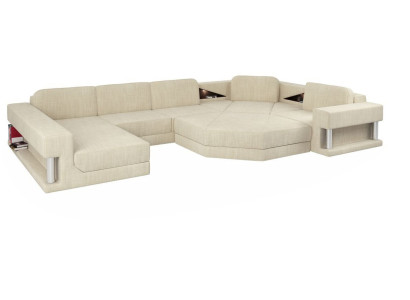 Divano d'angolo design in stoffa, divani moderni a forma di U, soggiorno con angolo imbottito, mobili nuovi.