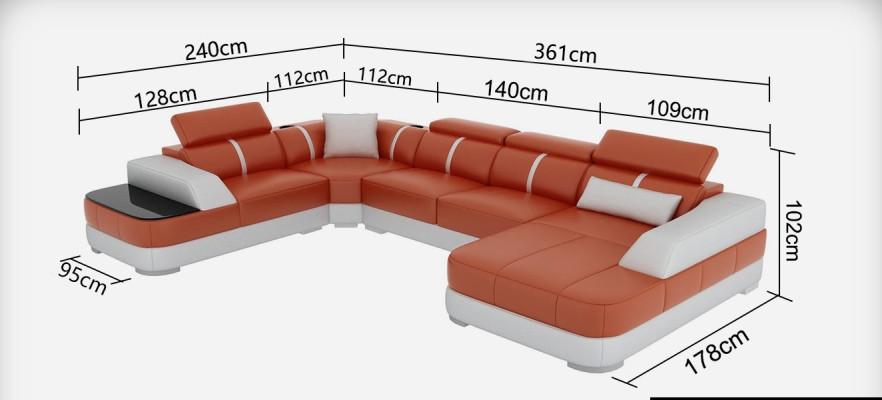 Disegno divano angolare in pelle con cuscini angolari, divano salotto modulare, nuovi divani.