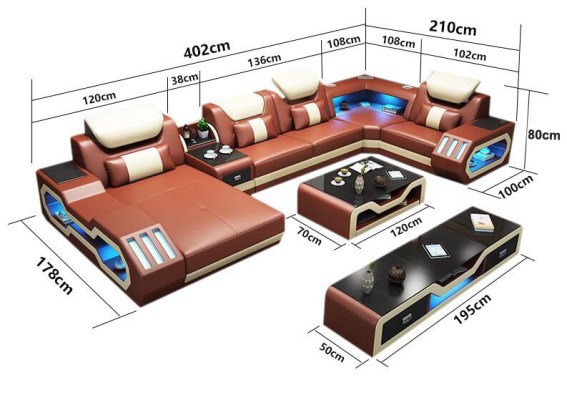 XXL Divano ad angolo composto da Sofa, Couch, Rivestimento Angolare + USB + Luce