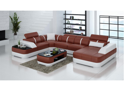 Design divano angolare in pelle imbottito con USB per il soggiorno.