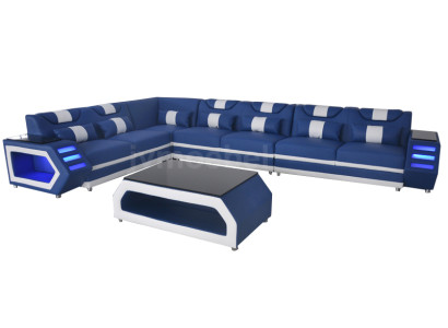 Designer divano angolare in pelle imbottito poltrona angolo paesaggio stanza XXL.