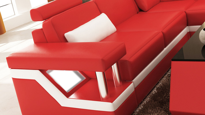 Design divano angolare in pelle soggiorno moderno Divano arredamento Ecke Rot USB + LED