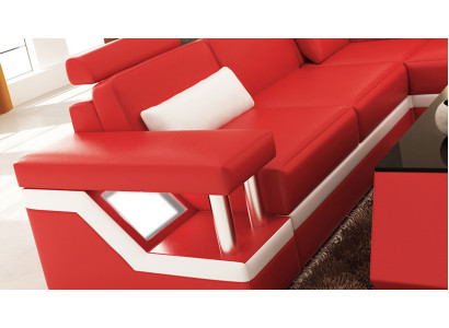 Design divano angolare in pelle soggiorno moderno Divano arredamento Ecke Rot USB + LED