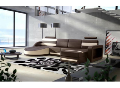 SOGGIORNO DIVANO IN PELLE XXL ANGOLO DIVANO + USB SET DESIGN DIVANO D'ANGOLO Marrone Nuovo