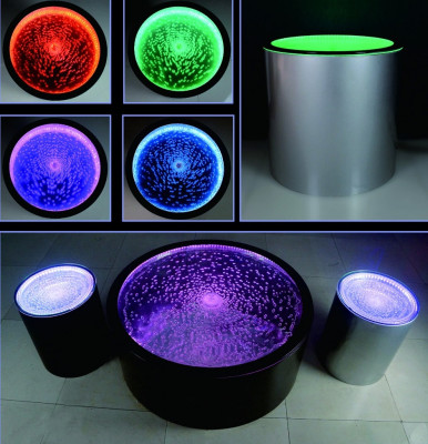 Tavolino circolare a LED da parete con ripiano bar illuminato