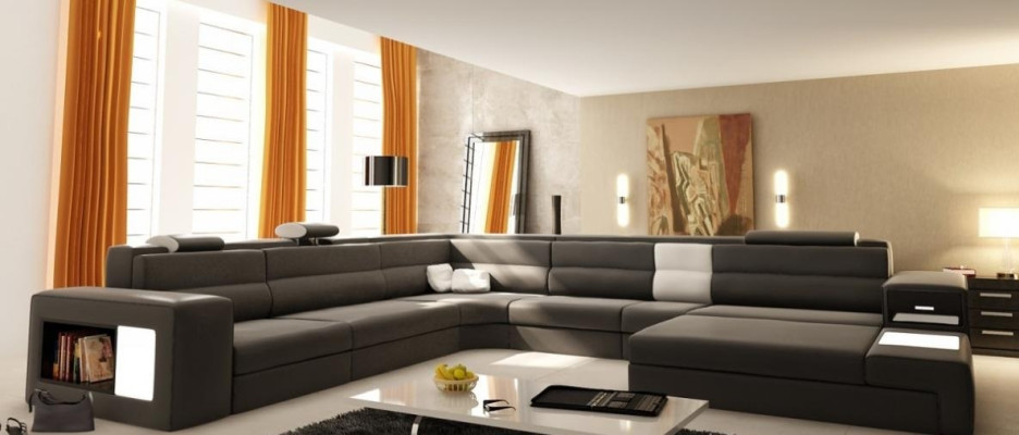 Divano ad angolo Divano Divano Set di mobili imbottiti Design Tessuto Pelle Paesaggio abitativo