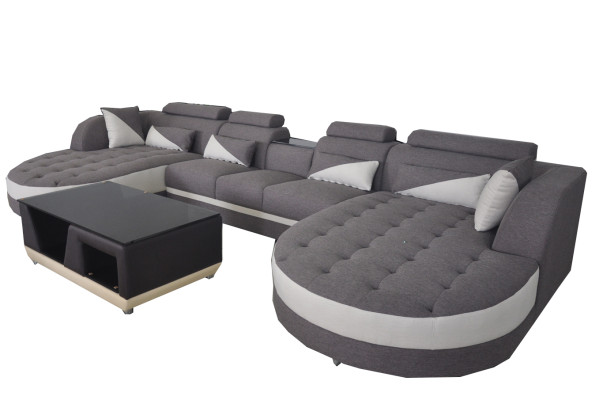 Couch in tessuto moderno + porta USB + tavolino per divano a U con angolo abitativo.