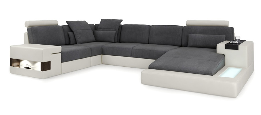 Design divano divano ad angolo divano divano a forma di U pelle tessuto nuovo Bellini grigio