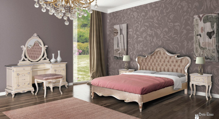 Set da camera da letto di lusso con letto comodini sgabello tavolo da toeletta specchio completo nuovo