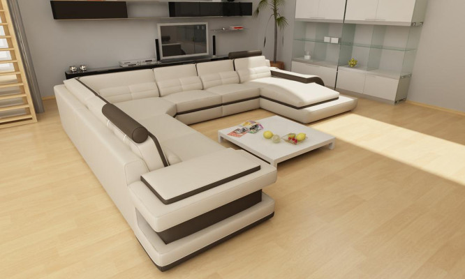 Soggiorno Divano Cuscino Set angolare in pelle di design + USB Sofa Wetzlar