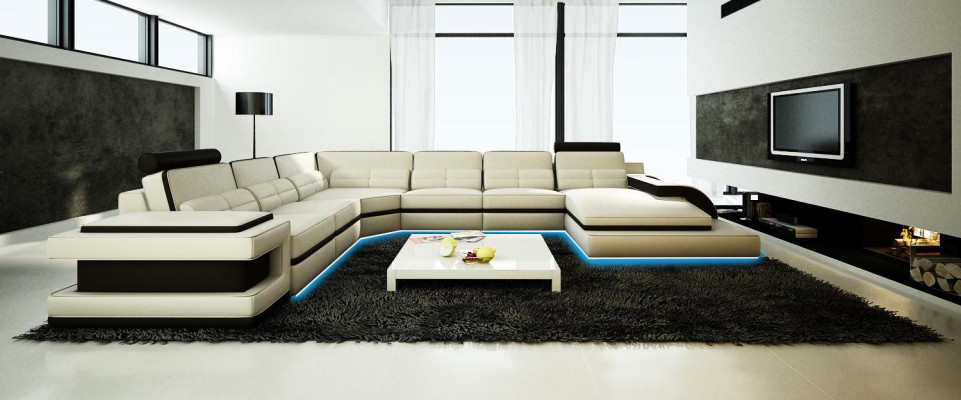 Soggiorno Divano Cuscino Set angolare in pelle di design + USB Sofa Wetzlar