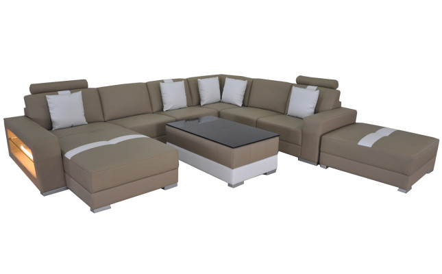 Divano ad angolo a forma di U Cuscini seduta angolo in pelle Divani moderni di design + USB