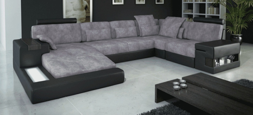 Designer Moderno Divano di lusso in tessuto a forma di U con funzioni letto grigio NUOVO
