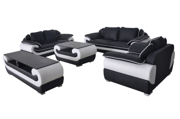 Set di divani in pelle design con divano imbottito completo 4 pezzi 3+2+1 con USB