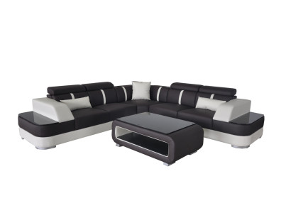 Divano ad angolo + rivestimento in pelle USB angolo salotto divano a L + tavolo salotto