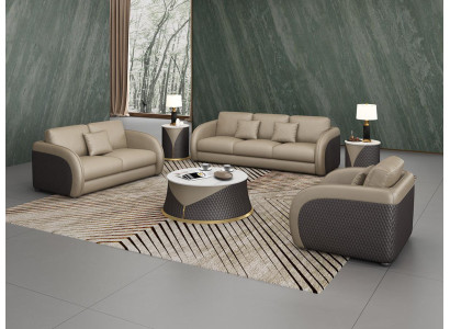 Set di divani in pelle di design 6 pezzi con divano, poltrona e tavolino da salotto