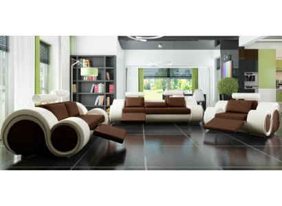 Set di divani in tessuto marrone 3+2+1 con porta USB