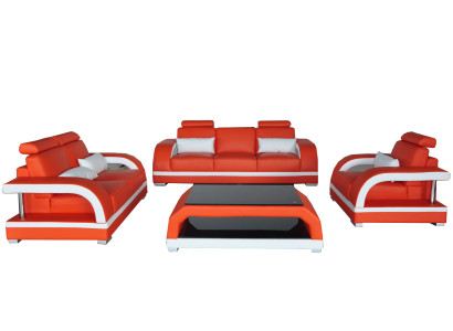 Divano in pelle imbottito divano poltrona set da salotto 3+2+1 USB + tavolo set design divano