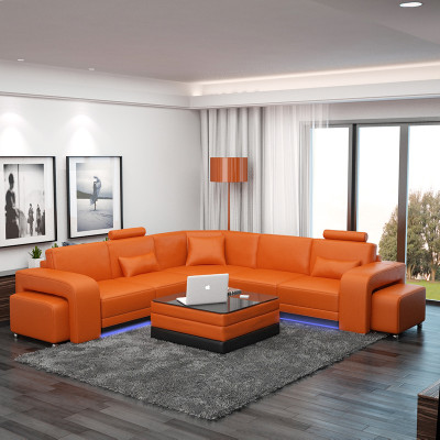 Sofà ad angolo a L di stile in un vivace colore arancione per la tua casa.