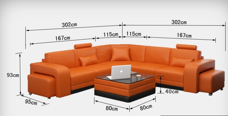 Sofà ad angolo a L di stile in un vivace colore arancione per la tua casa.