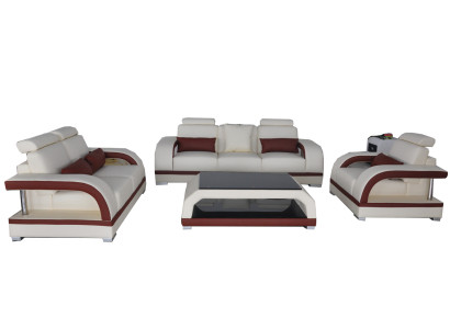 Divano divanetto in pelle imbottite divanetto gioco da 3+2+1 set di tavoli divano design