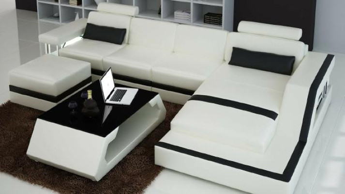 Designer divano d'angolo Big Modern in pelle con USB HAMBURG III divano a tre posti.