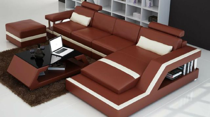 Designer divano d'angolo Big Modern in pelle con USB HAMBURG III divano a tre posti.