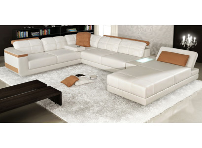 Divano ad angolo a U in tessuto design divano ad angolo con funzione letto in pelle