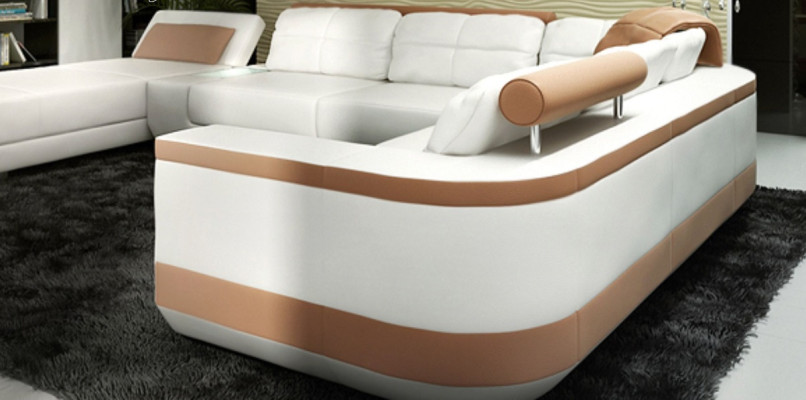 Divano ad angolo a U in tessuto design divano ad angolo con funzione letto in pelle